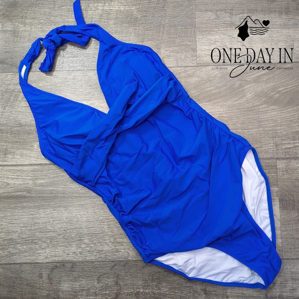 Suuksess Cross Front Tummy Control One Piece Swimsuit Royal Blue Size S